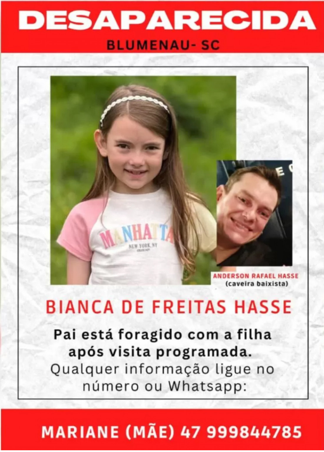 Família tem usado a rede social para buscar informações do paradeiro de Bianca e do pai